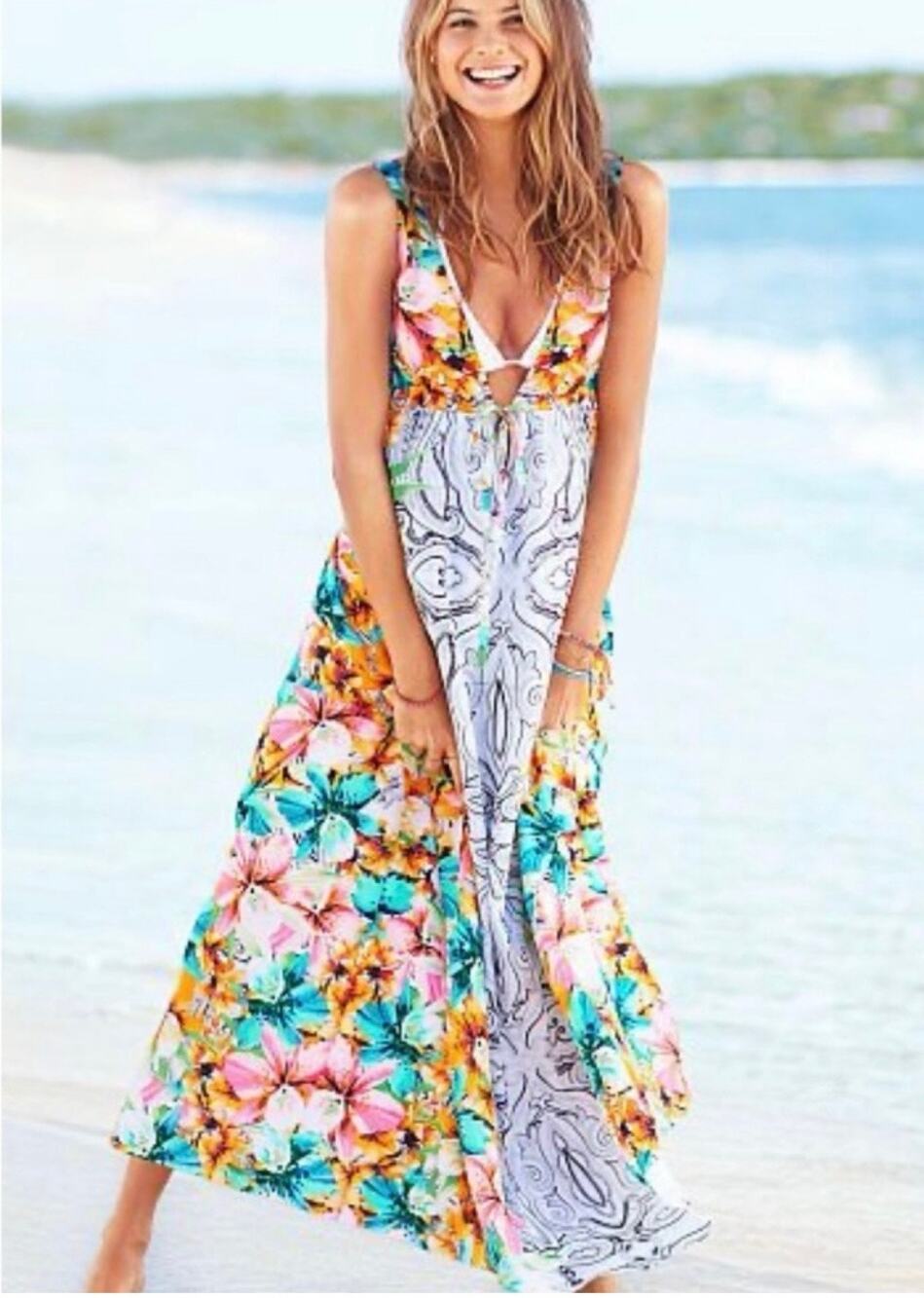Victoria’s Secret Women's XL Watercolor Floral Maxi Slip Dress Lightweight Beach